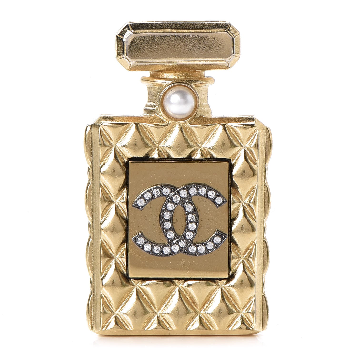 Chanel Enamel Pearl Quilted Perfume Bottle CC Brooch Gold 1 of 5