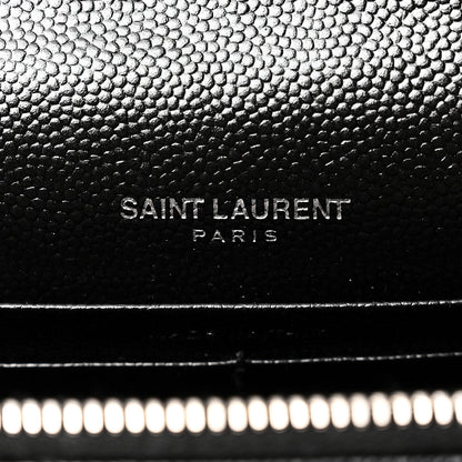 Saint Laurent Grain De Poudre Matelasse Chevron Monogram Envelope Chain Wallet Black 6 of 9