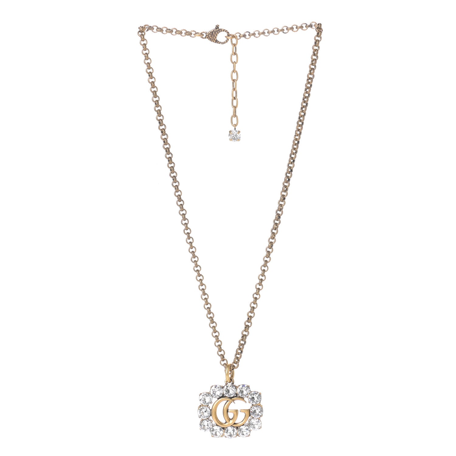 Gucci Crystal Embellished Double G Necklace Aged Gold 3 of 4