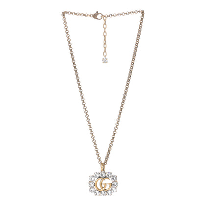 Gucci Crystal Embellished Double G Necklace Aged Gold 3 of 4