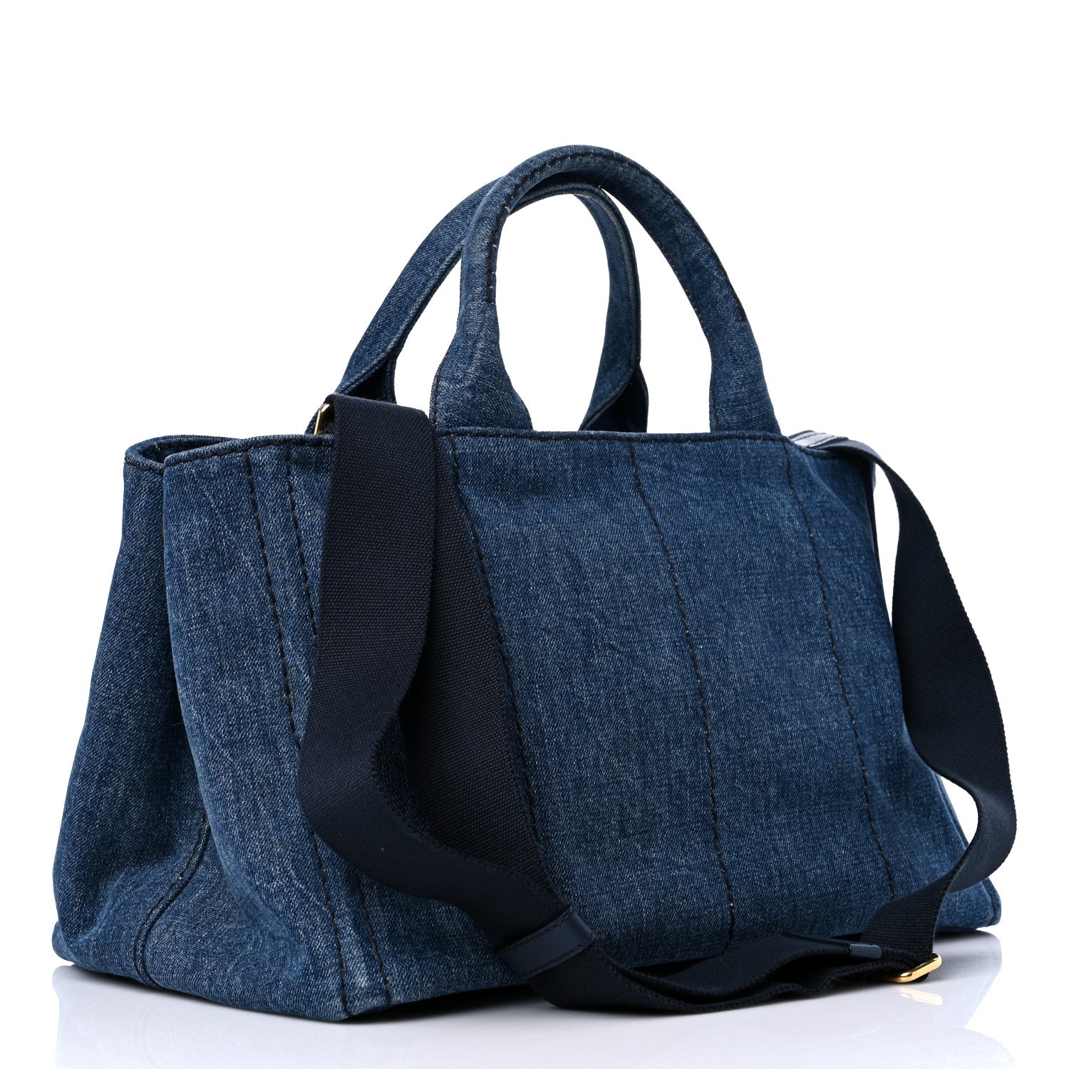 Prada Denim Logo Tote Bleu 2 of 12