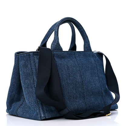 Prada Denim Logo Tote Bleu 2 of 12