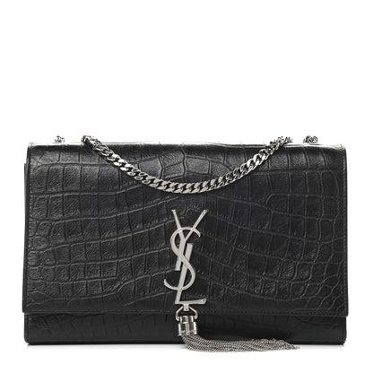 Saint Laurent Calfskin Crocodile Embossed Medium Classic Monogram Kate Tassel Satchel Black 1 of 14