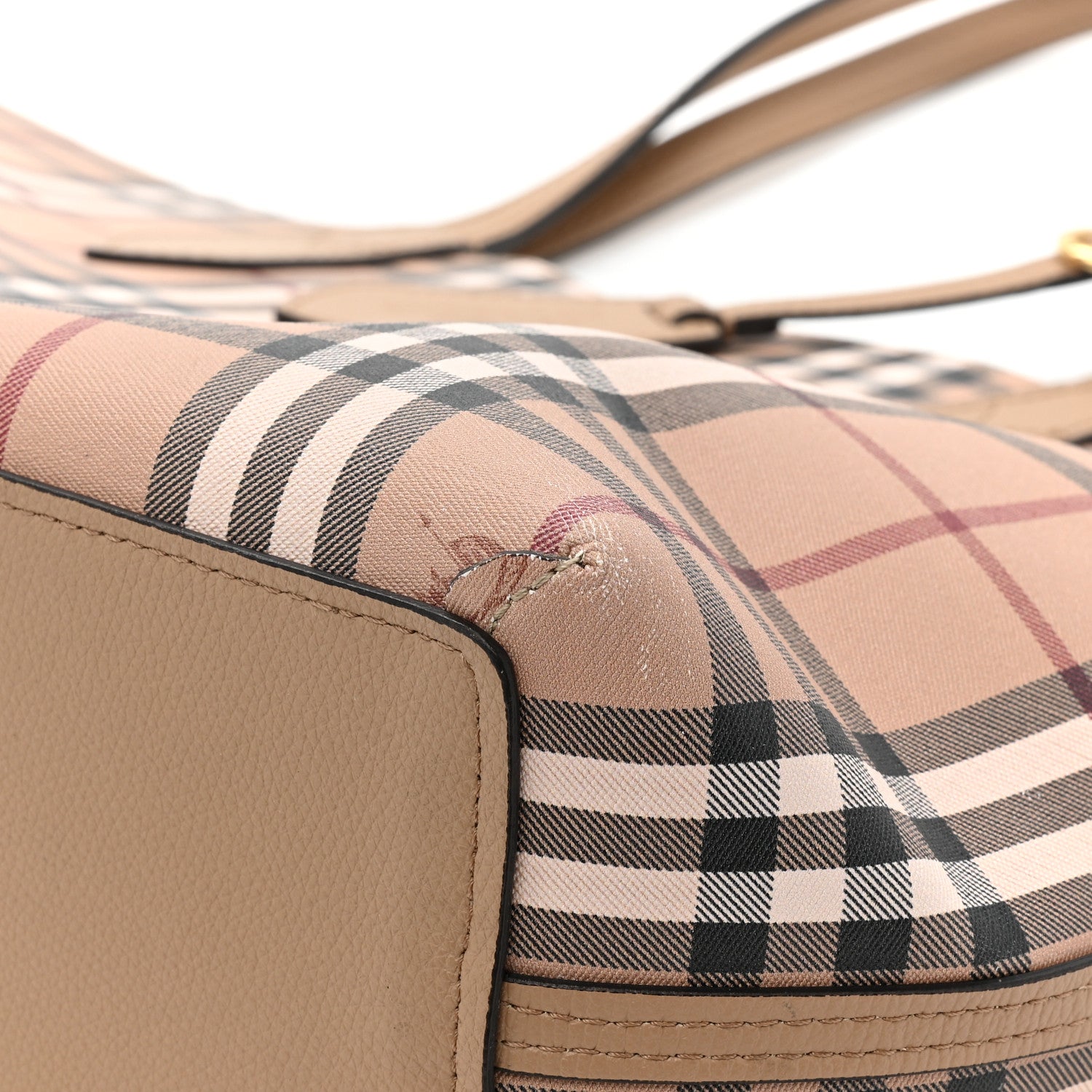 Burberry Grainy Calfskin Haymarket Check Medium Reversible Tote Camel 22 of 23