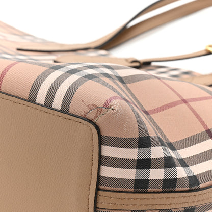 Burberry Grainy Calfskin Haymarket Check Medium Reversible Tote Camel 22 of 23