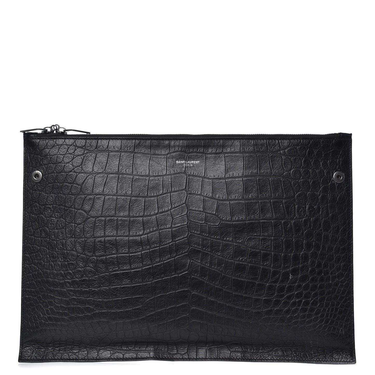 Calfskin Crocodile Embossed Large Sac De Jour Carryall Pouch Black