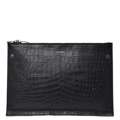 Saint Laurent Calfskin Crocodile Embossed Large Sac De Jour Carryall Pouch Black 1 of 8