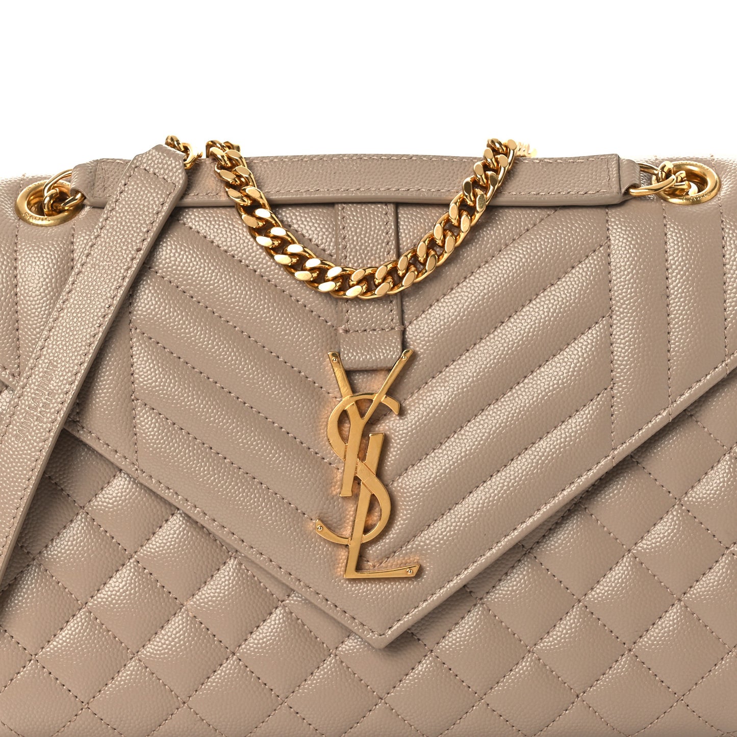 Grain De Poudre Textured Mixed Matelasse Medium Triquilt Monogram Satchel Dark Beige