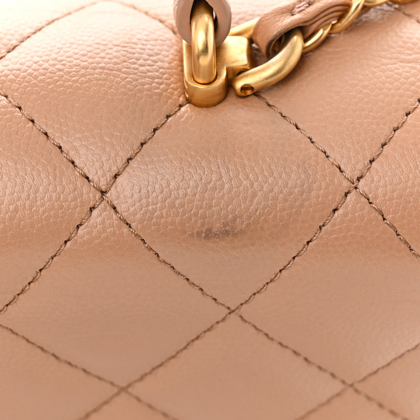 Caviar Quilted Small Top Handle Flap Beige