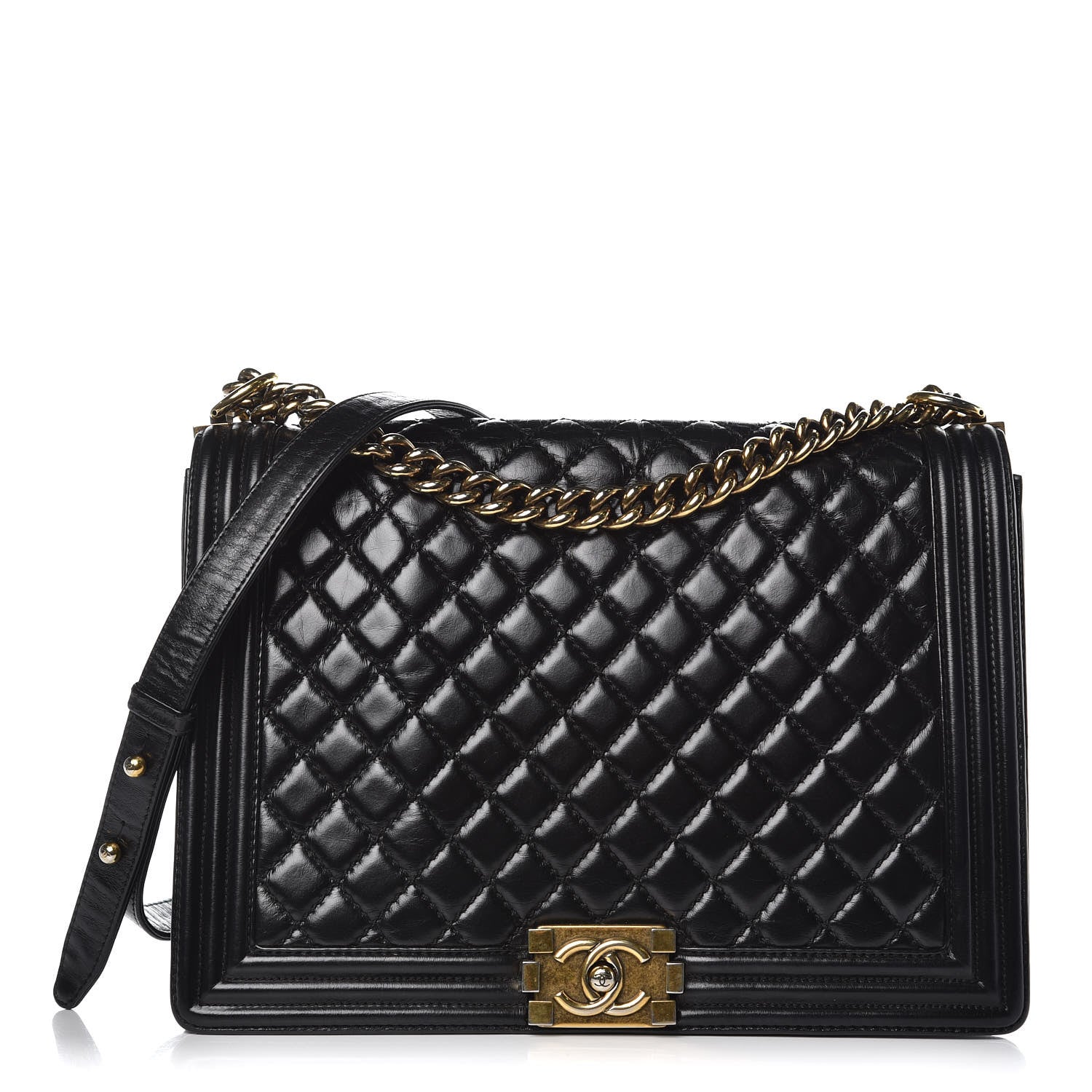 Chanel Glazed Calfskin Quilted Large Boy Flap Black 1 of 12