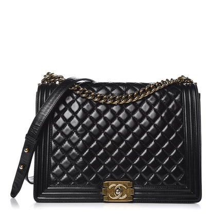 Chanel Glazed Calfskin Quilted Large Boy Flap Black 1 of 12