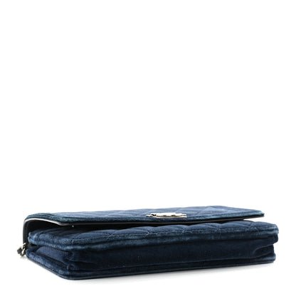 Chanel Velvet Quilted Boy Wallet On Chain WOC Blue 4 of 16