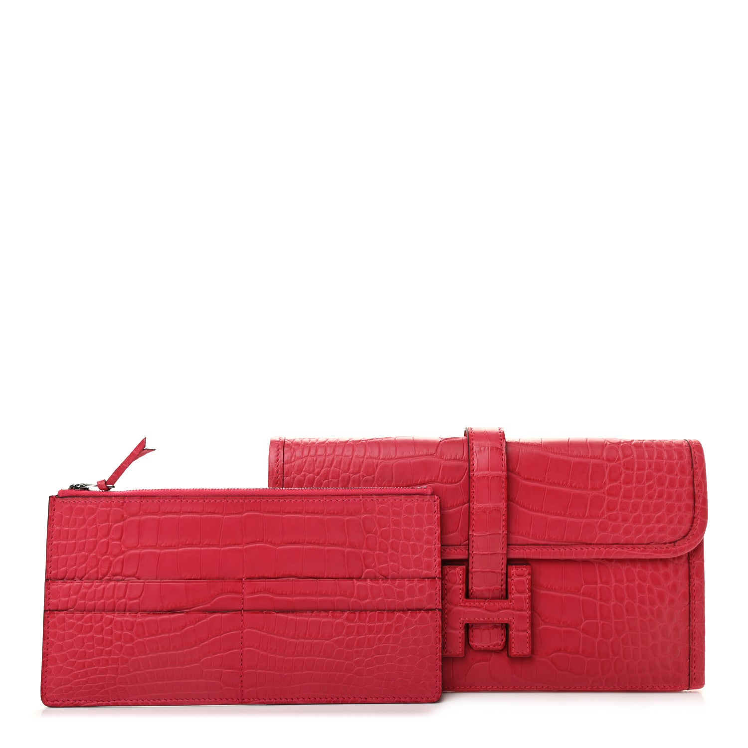 Hermes Matte Alligator Jige Duo Clutch Framboise 3 of 8