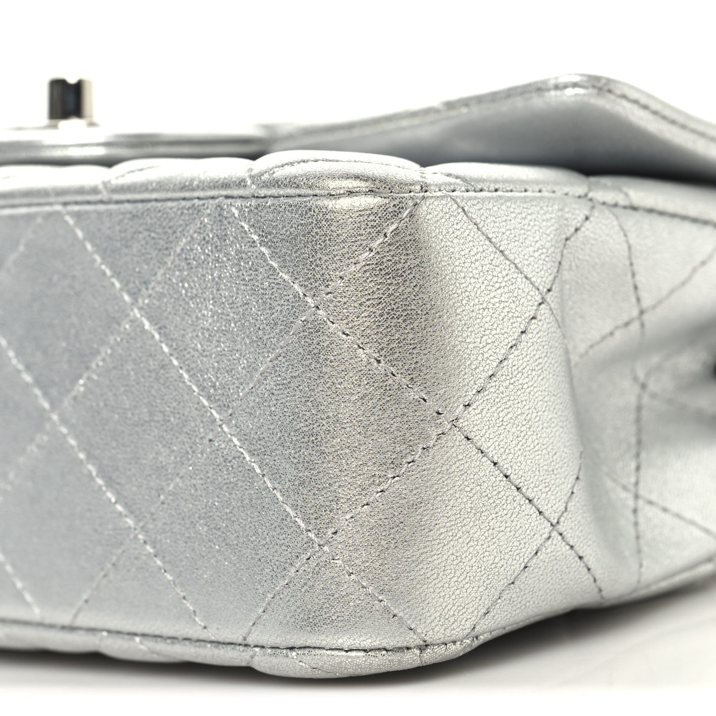 Metallic Lambskin Quilted Mini Rectangular Flap Silver