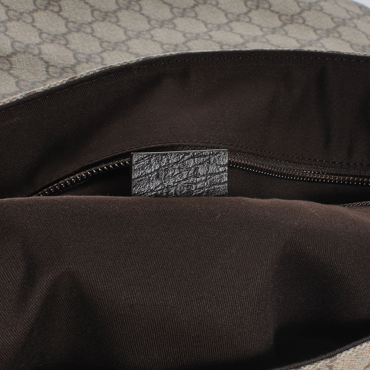 Gucci GG Plus Monogram Double Buckle Flap Messenger Bag Beige Ebony 7 of 7