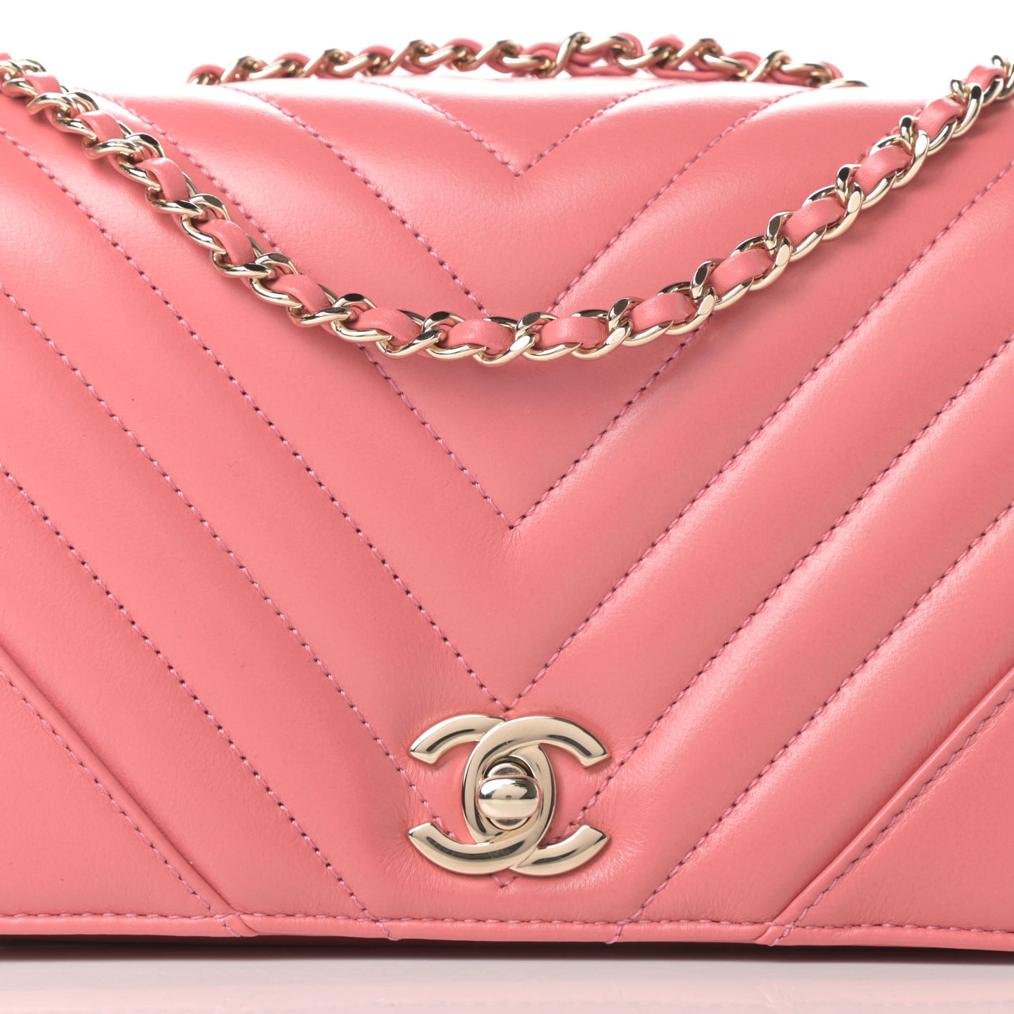 Calfskin Chevron Quilted Mini Statement Flap Pink