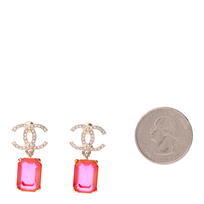 Chanel Metal Crystal CC Earrings Gold Pink 2 of 5