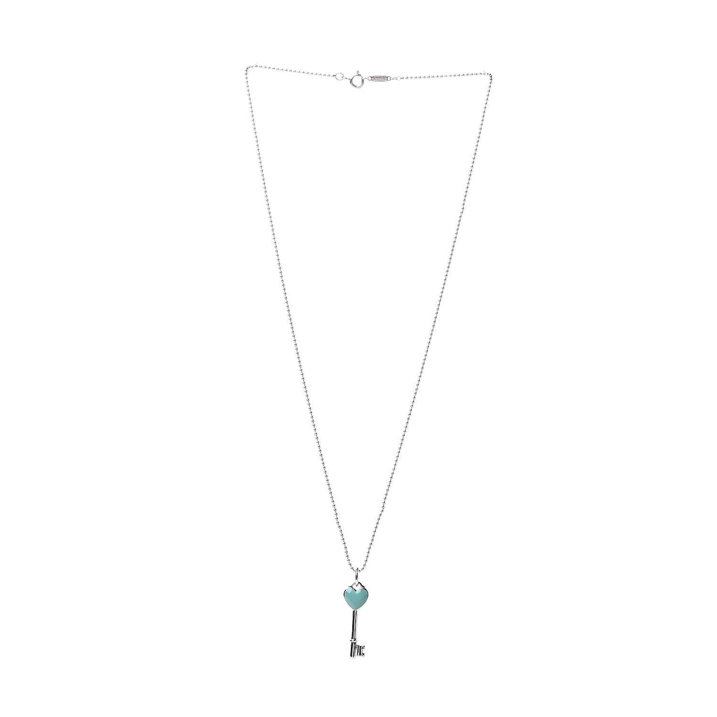 Sterling Silver Enamel Heart Key Pendant Necklace Blue