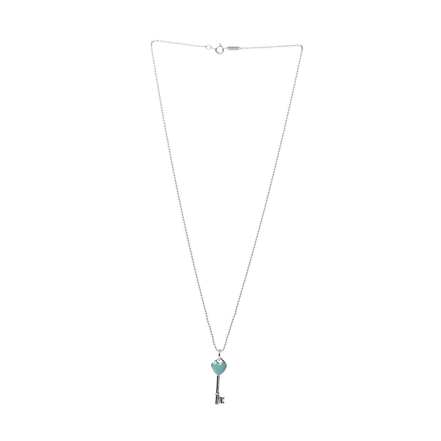 Tiffany Sterling Silver Enamel Heart Key Pendant Necklace Blue 3 of 7