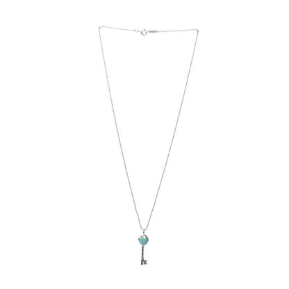 Tiffany Sterling Silver Enamel Heart Key Pendant Necklace Blue 3 of 7