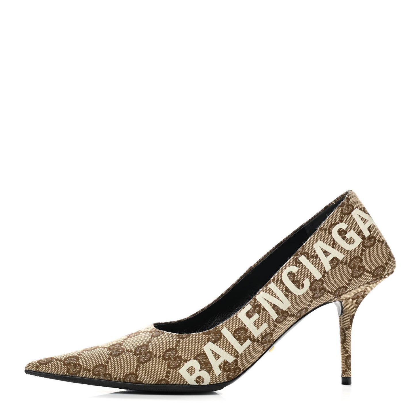 X GUCCI GG Monogram Square Knife 80mm Pumps 37.5 Beige Ebony