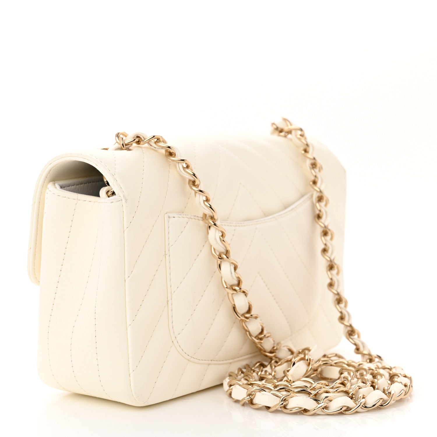 Chanel Lambskin Chevron Quilted Mini Rectangular Flap White 3 of 12