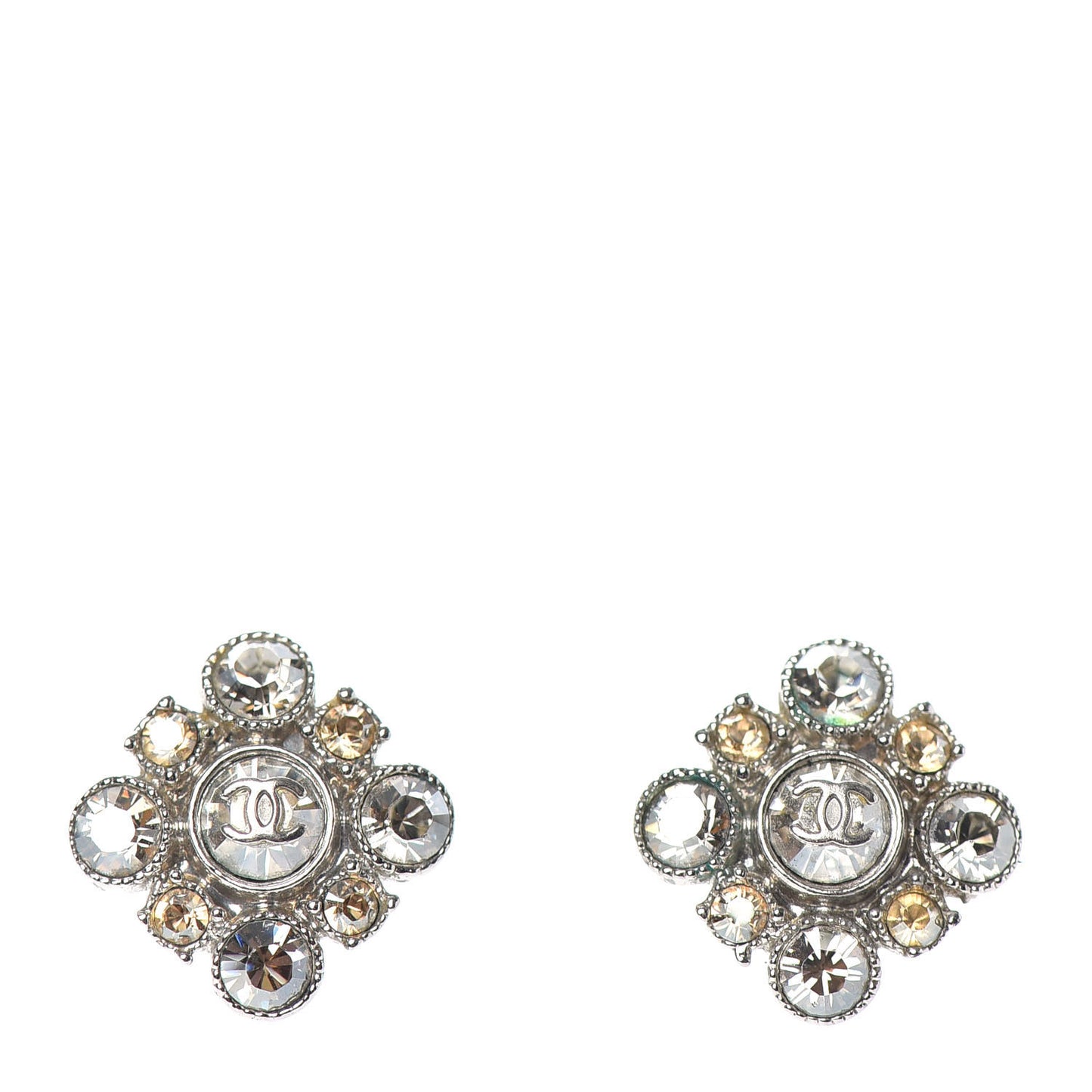 Crystal CC Flower Earrings Silver