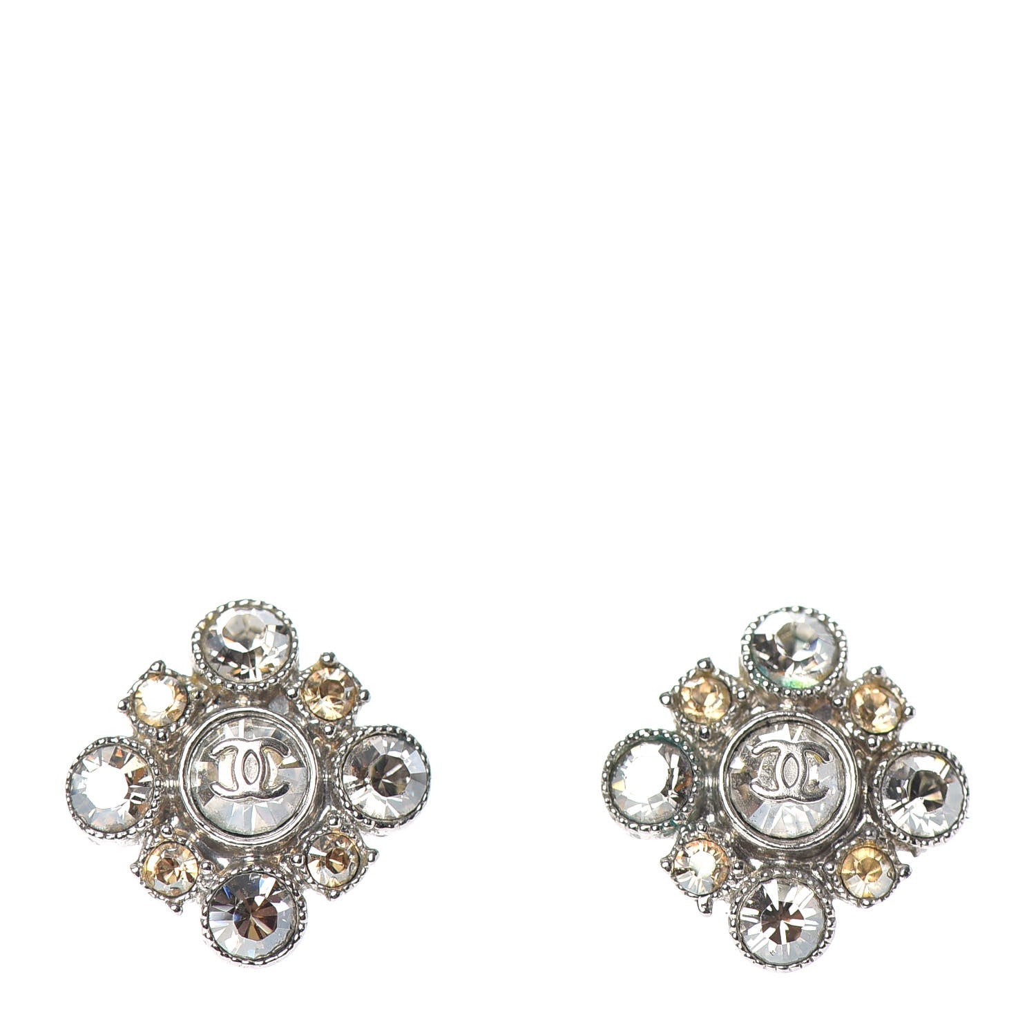 Chanel Crystal CC Flower Earrings Silver 1 of 4