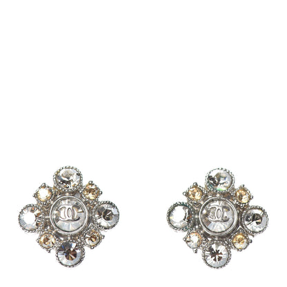 Chanel Crystal CC Flower Earrings Silver 1 of 4