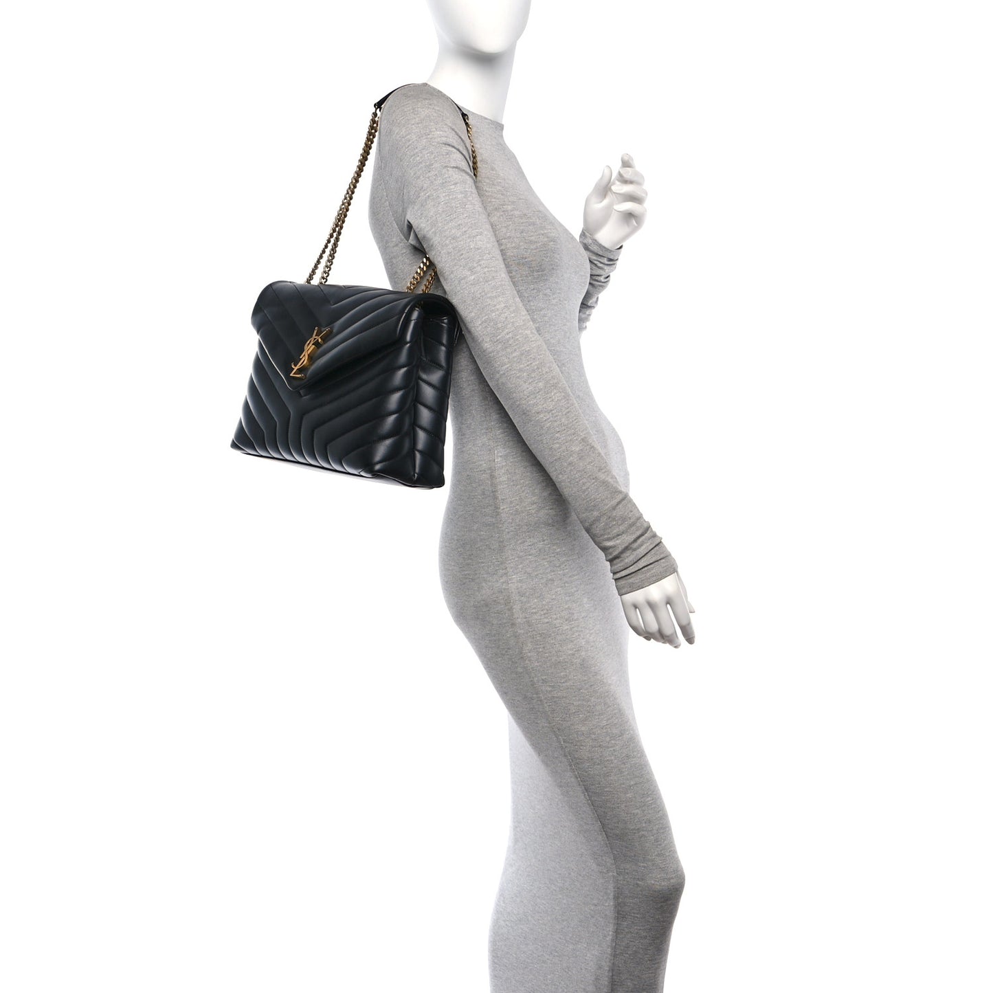 Calfskin Y Quilted Monogram Medium Loulou Chain Satchel Black