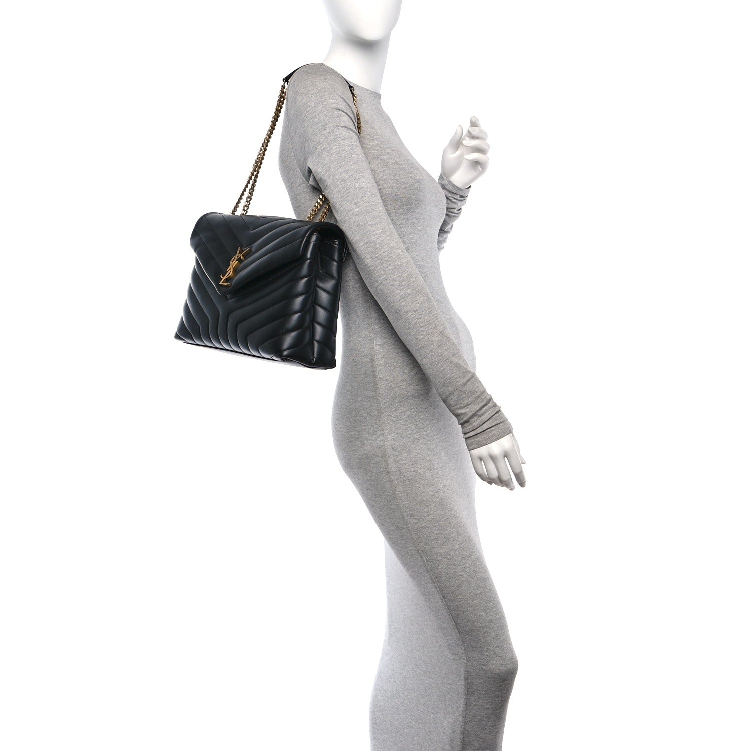 Saint Laurent Calfskin Y Quilted Monogram Medium Loulou Chain Satchel Black 2 of 10