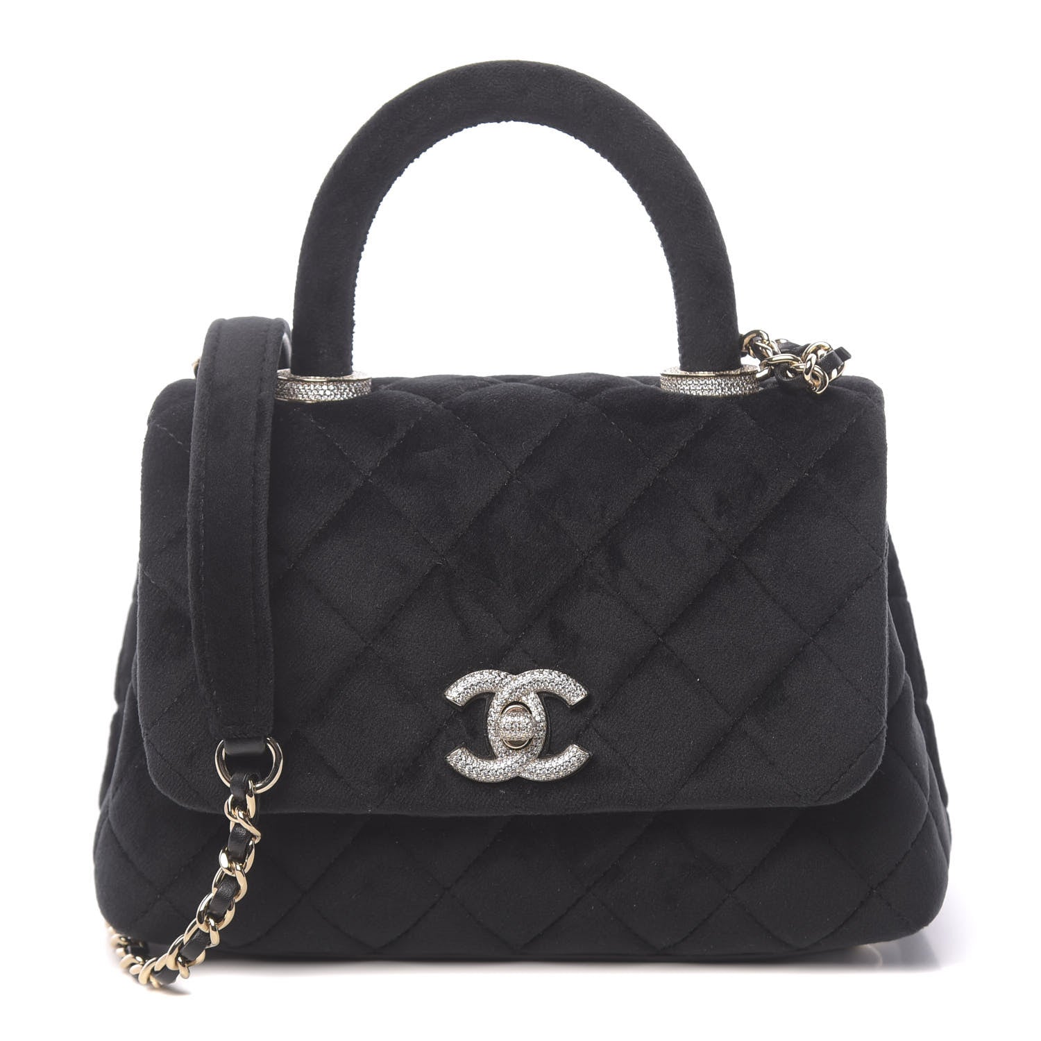 Chanel Velvet Crystal Quilted Extra Mini Coco Handle Flap Black 1 of 11