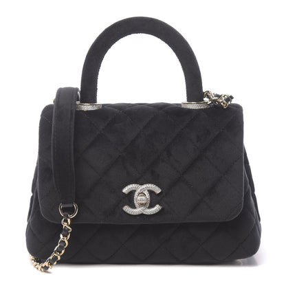 Chanel Velvet Crystal Quilted Extra Mini Coco Handle Flap Black 1 of 11