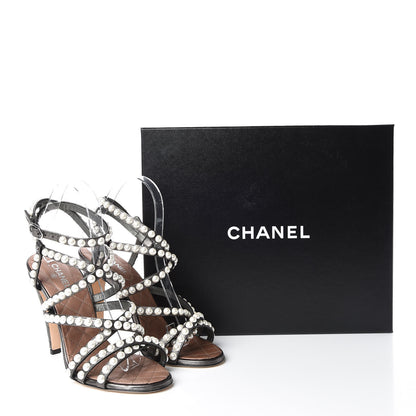 Chanel Laminated Lambskin Quilted Pearl Sandals 37.5 Khaki 10 of 10