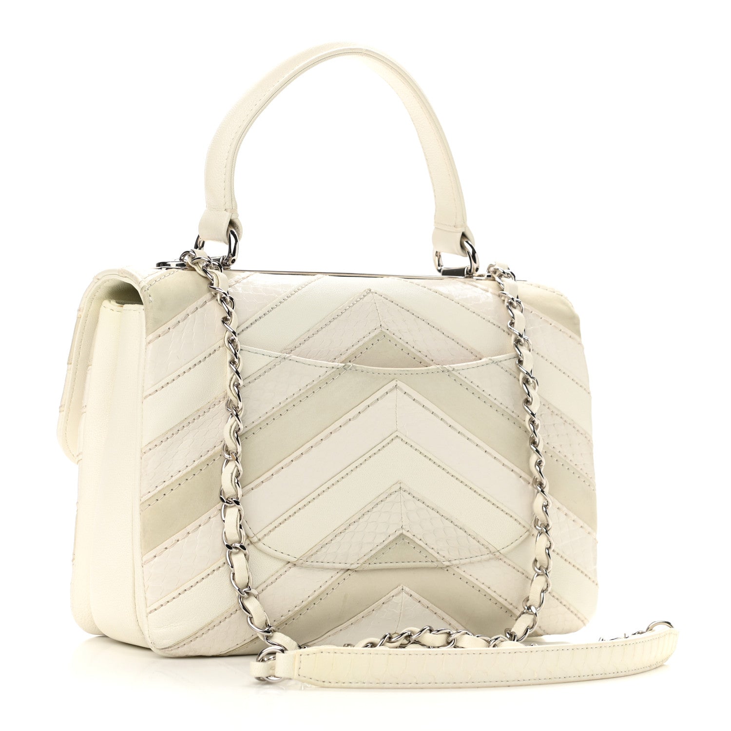 Chanel Calfskin Sheepskin Watersnake Chevron Quilted CC Small Trendy CC Dual Handle Flap Bag White 3 of 10