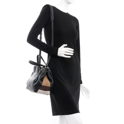 Burberry Grainy Calfskin House Check Small Maidstone Black 2 of 9