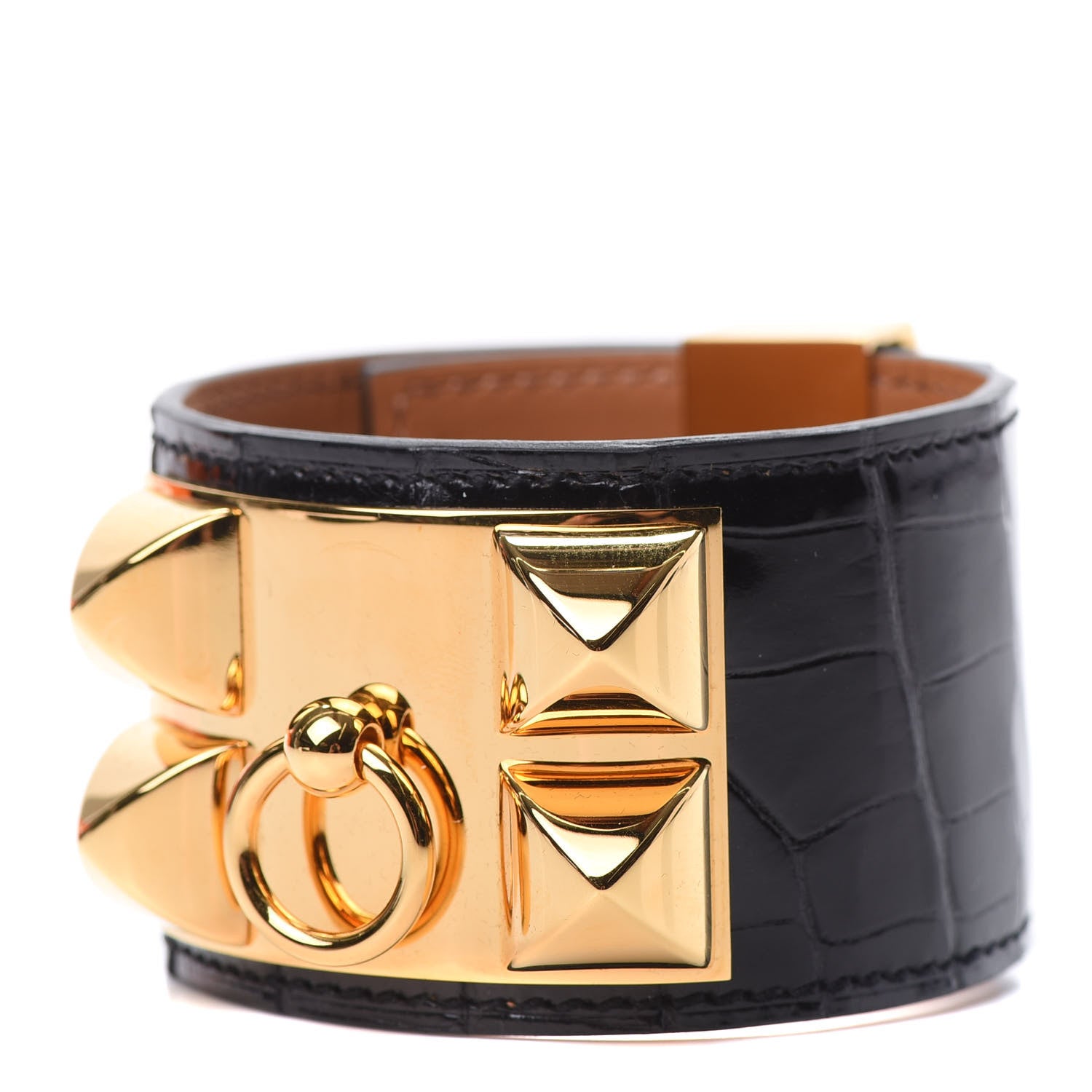 Hermes Shiny Alligator Collier de Chien CDC Bracelet T3 Black 1 of 7