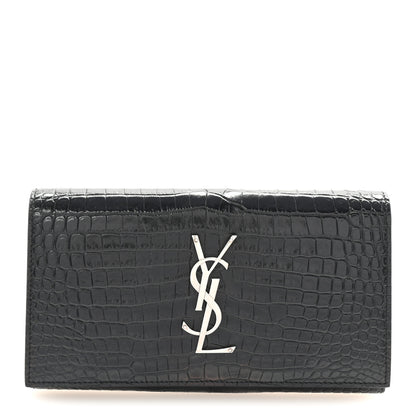 Saint Laurent Calfskin Crocodile Embossed Classic Monogram Cassandre Wallet Black 1 of 7