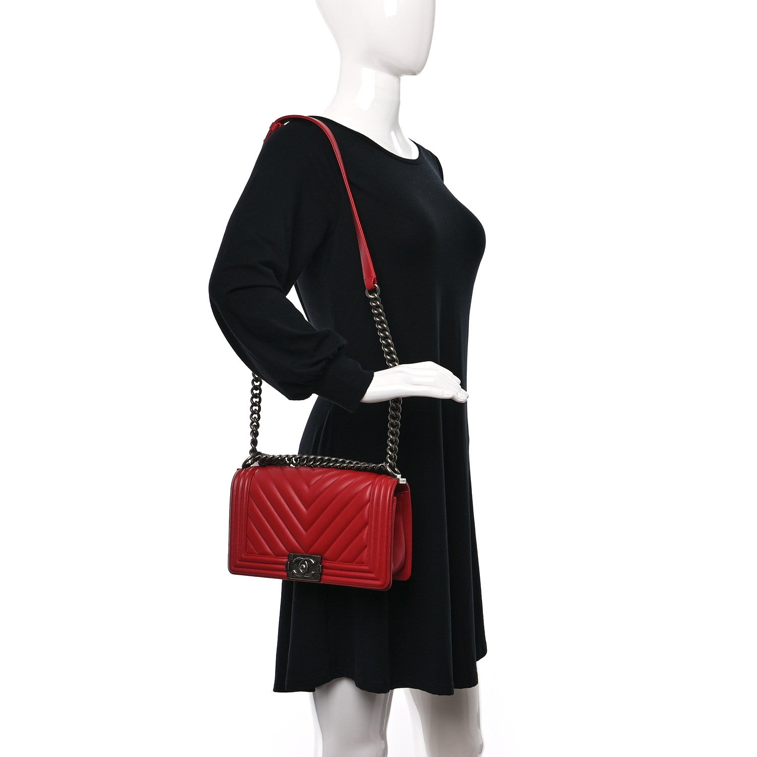 Chanel Lambskin Chevron Quilted Medium Boy Flap Dark Red 2 of 11