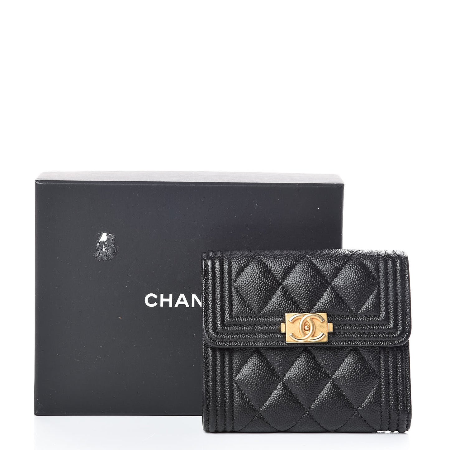 Caviar Quilted Compact Boy Wallet Black