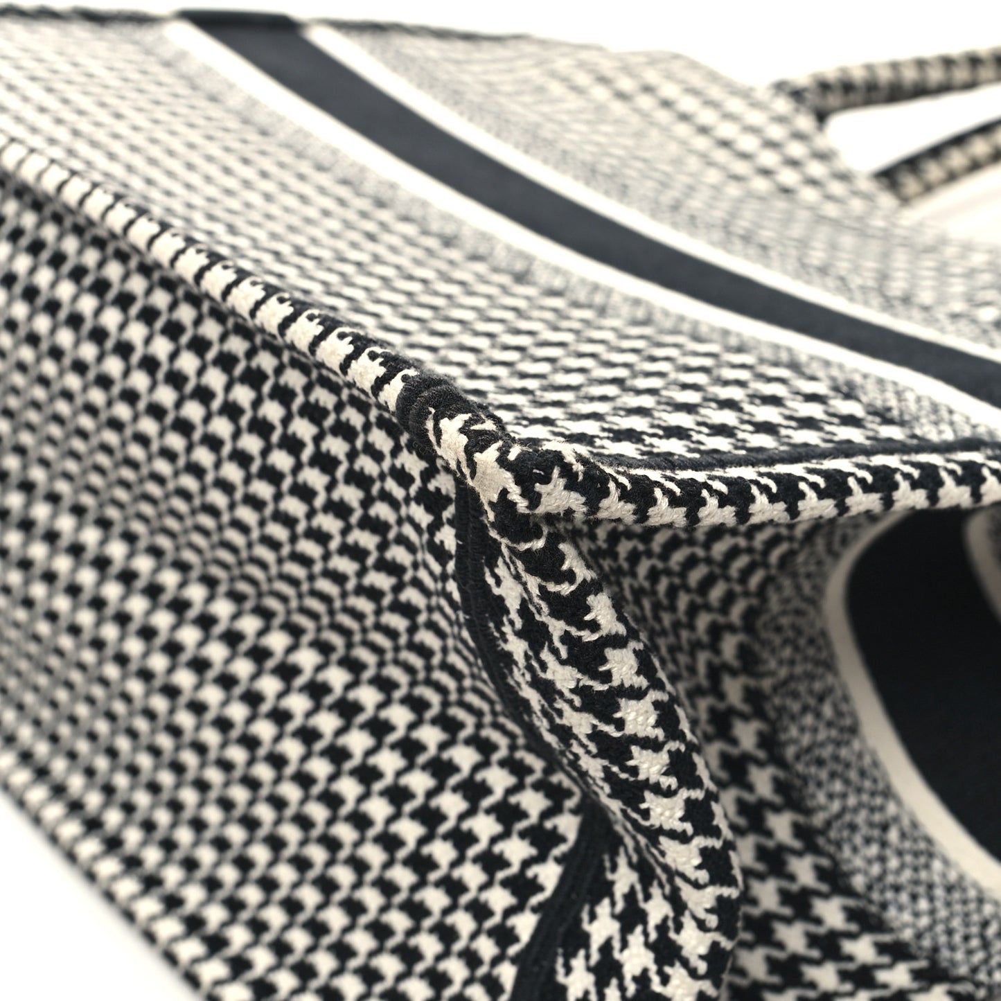 Canvas Houndstooth Embroidered Medium Book Tote Black White
