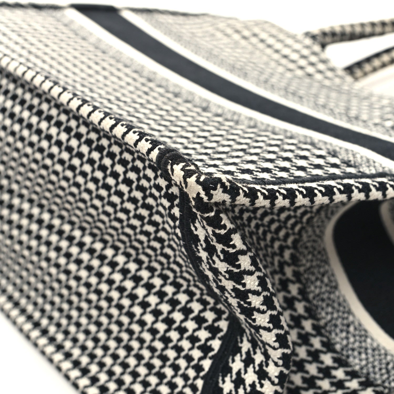Christian Dior Canvas Houndstooth Embroidered Medium Book Tote Black White 12 of 13
