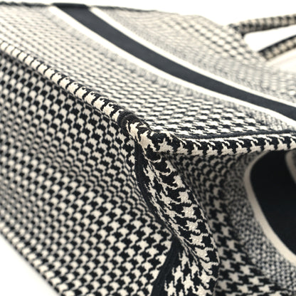 Christian Dior Canvas Houndstooth Embroidered Medium Book Tote Black White 12 of 13