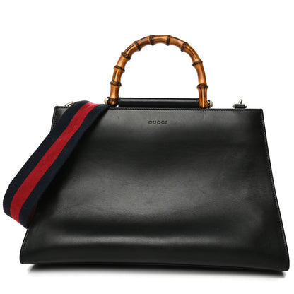 Gucci Nappa Bamboo Web Medium Nymphaea Top Handle Bag Black 1 of 11