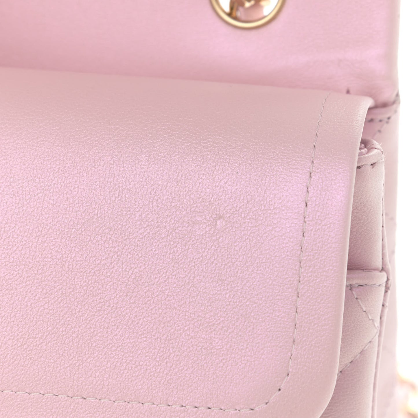 Iridescent Calfskin Quilted Medium Double Flap Light Pink