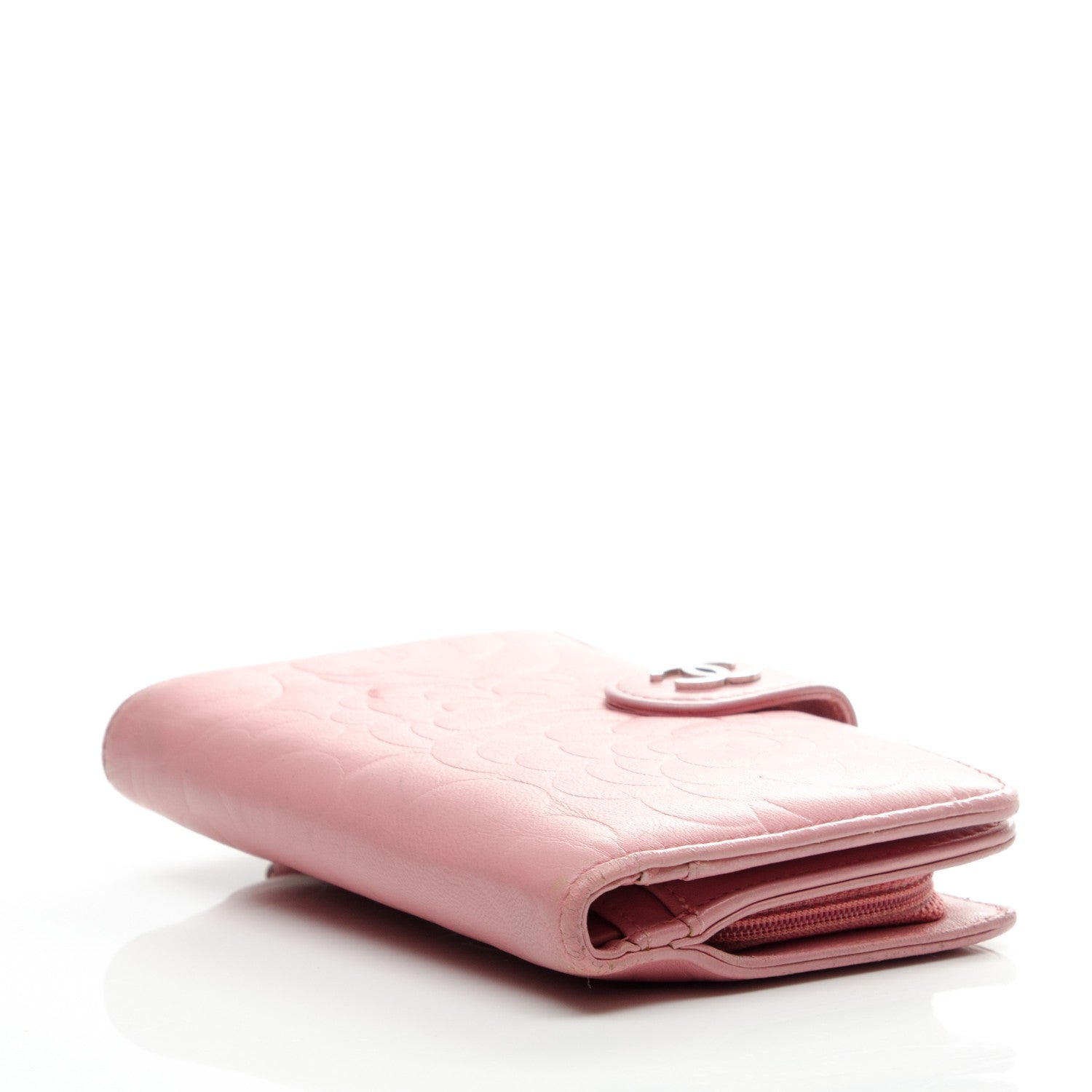Chanel Lambskin Camellia Embossed L-Zip Pocket Wallet Pink 4 of 8