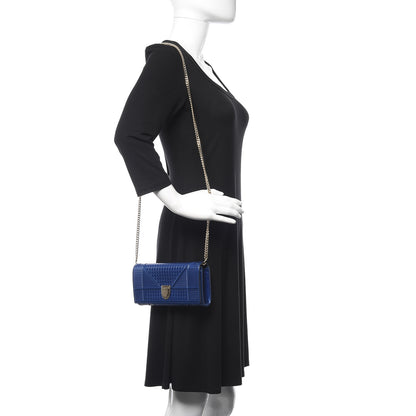 Christian Dior Metallic Patent Micro-Cannage Diorama Croisiere Chain Wallet Blue 2 of 11