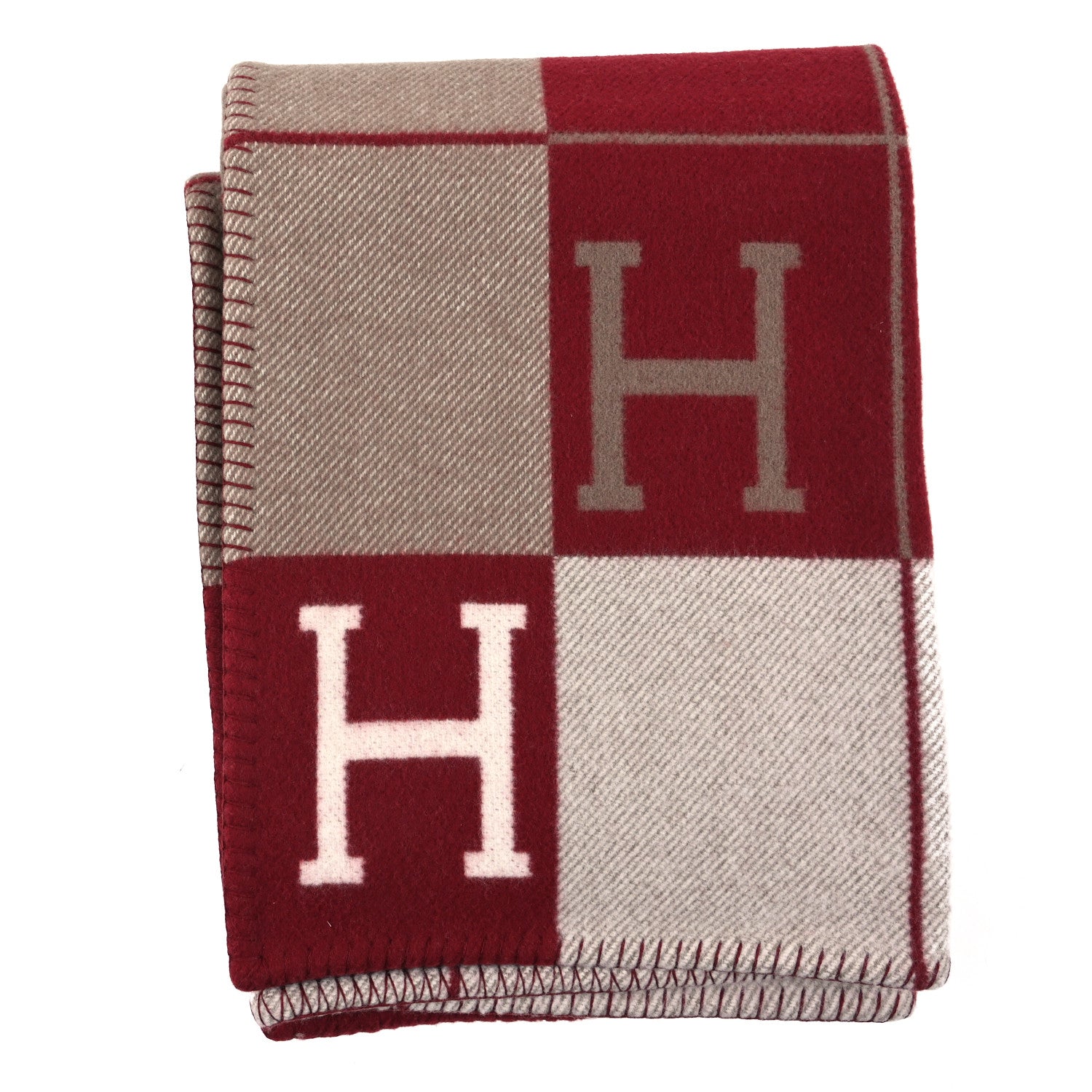 Hermes Wool Cashmere Avalon III Blanket Ecru Rouge H 1 of 3