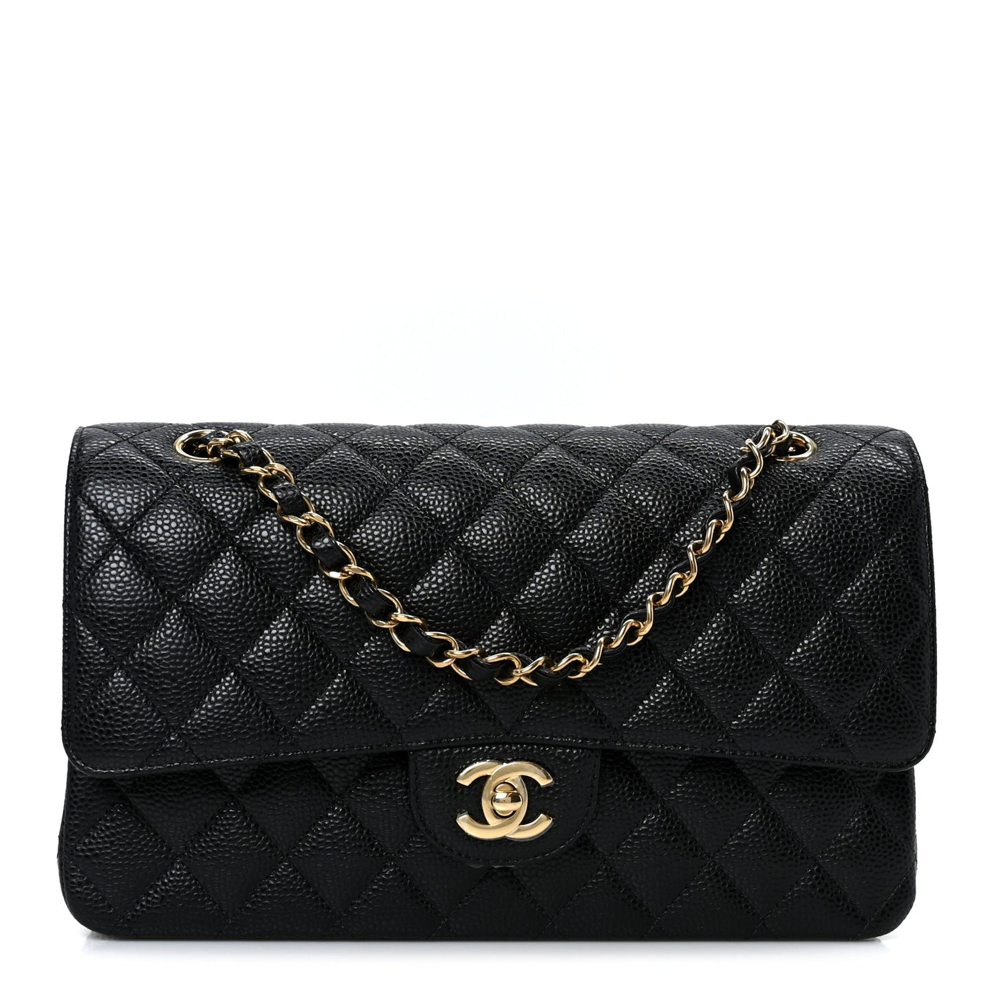 Caviar Quilted Medium Double Flap Black