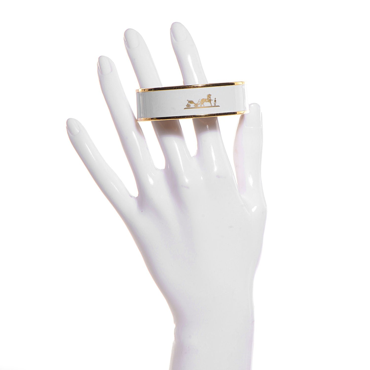 Hermes Enamel Printed Caleche Wide Bracelet 62 White 2 of 5